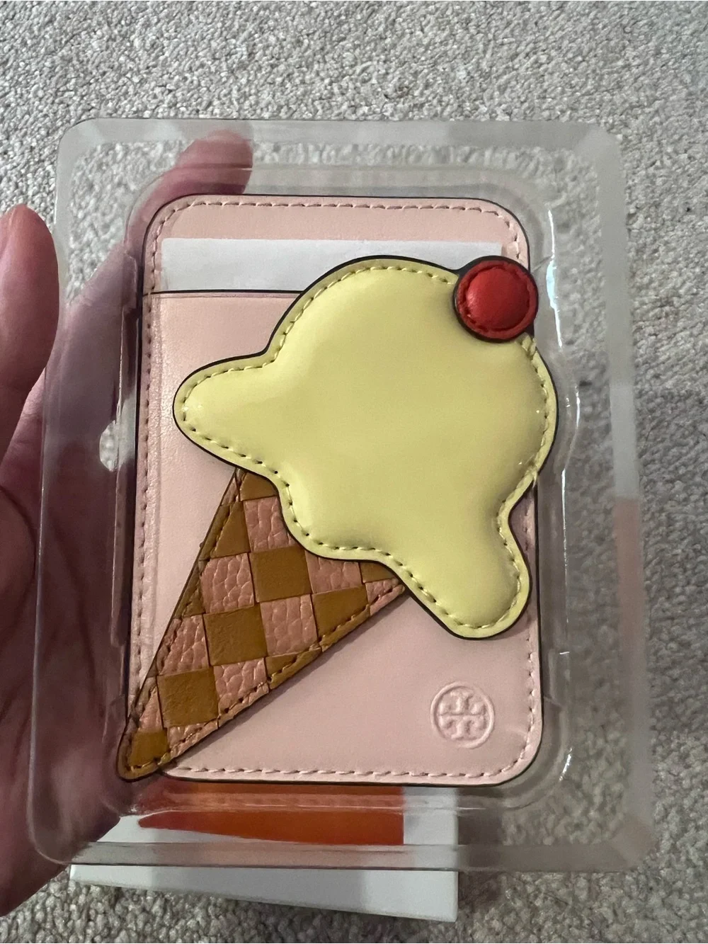 Tory Burch Pink Card Holder with Ice Cream Appliqué